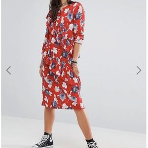 Midi Dress With Frills In Floral